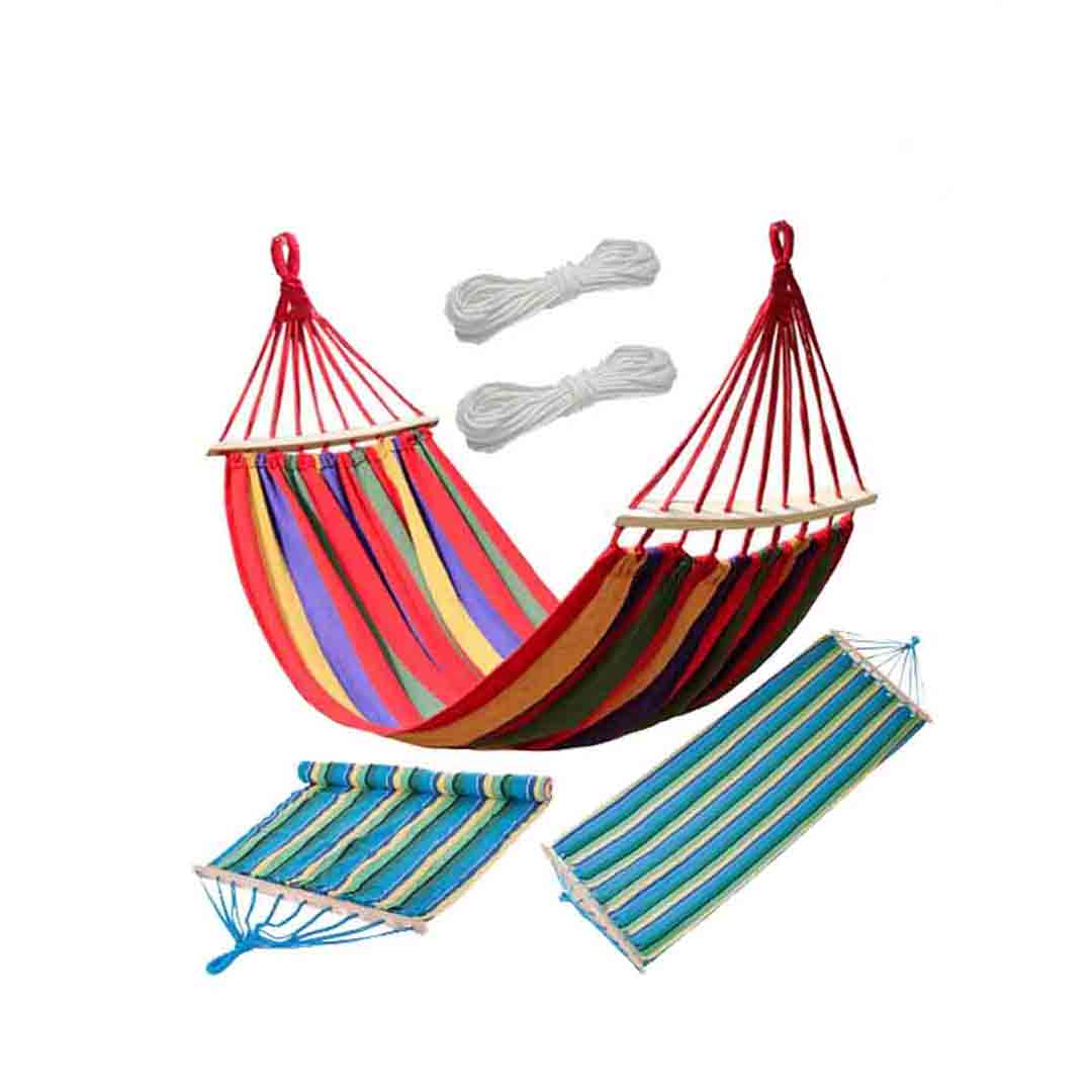 Hamac din Bumbac, 190x150 CM, Dublu, 150KG rezistenta, Distantiere Lemn, Rucsac Transport