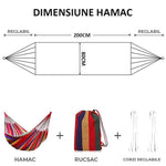Hamac din Bumbac, 190x150 CM, Dublu, 150KG rezistenta, Distantiere Lemn, Rucsac Transport