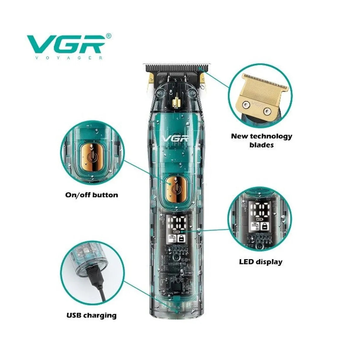 Aparat de tuns si trimmer profesional VGR V-961, fara fir, incarcare USB