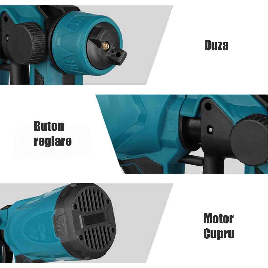 Pistol de Vopsit, 2 Acumulatori de 48V, Rezervor 800mL, 650mL/min