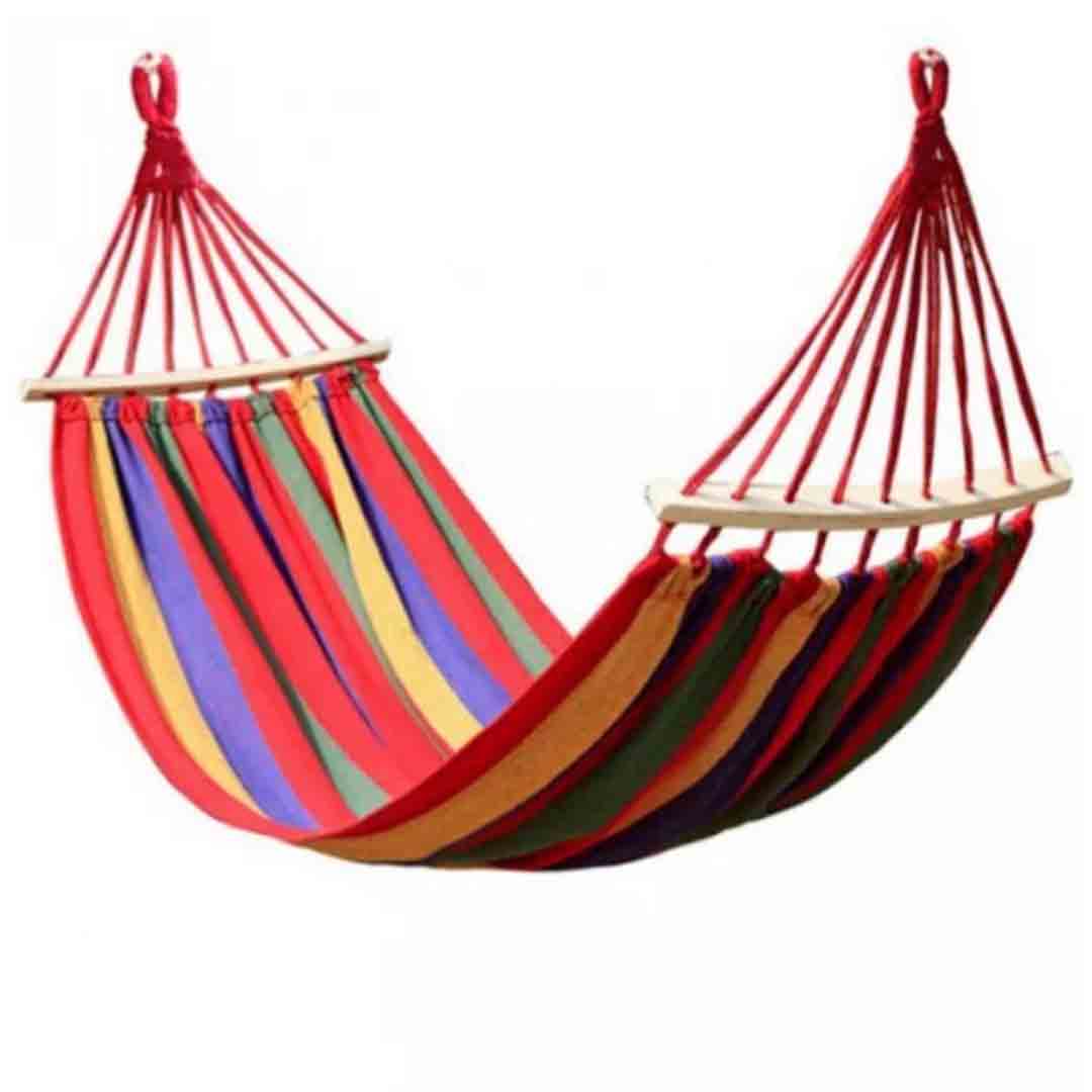 Hamac din Bumbac, 190x150 CM, Dublu, 150KG rezistenta, Distantiere Lemn, Rucsac Transport