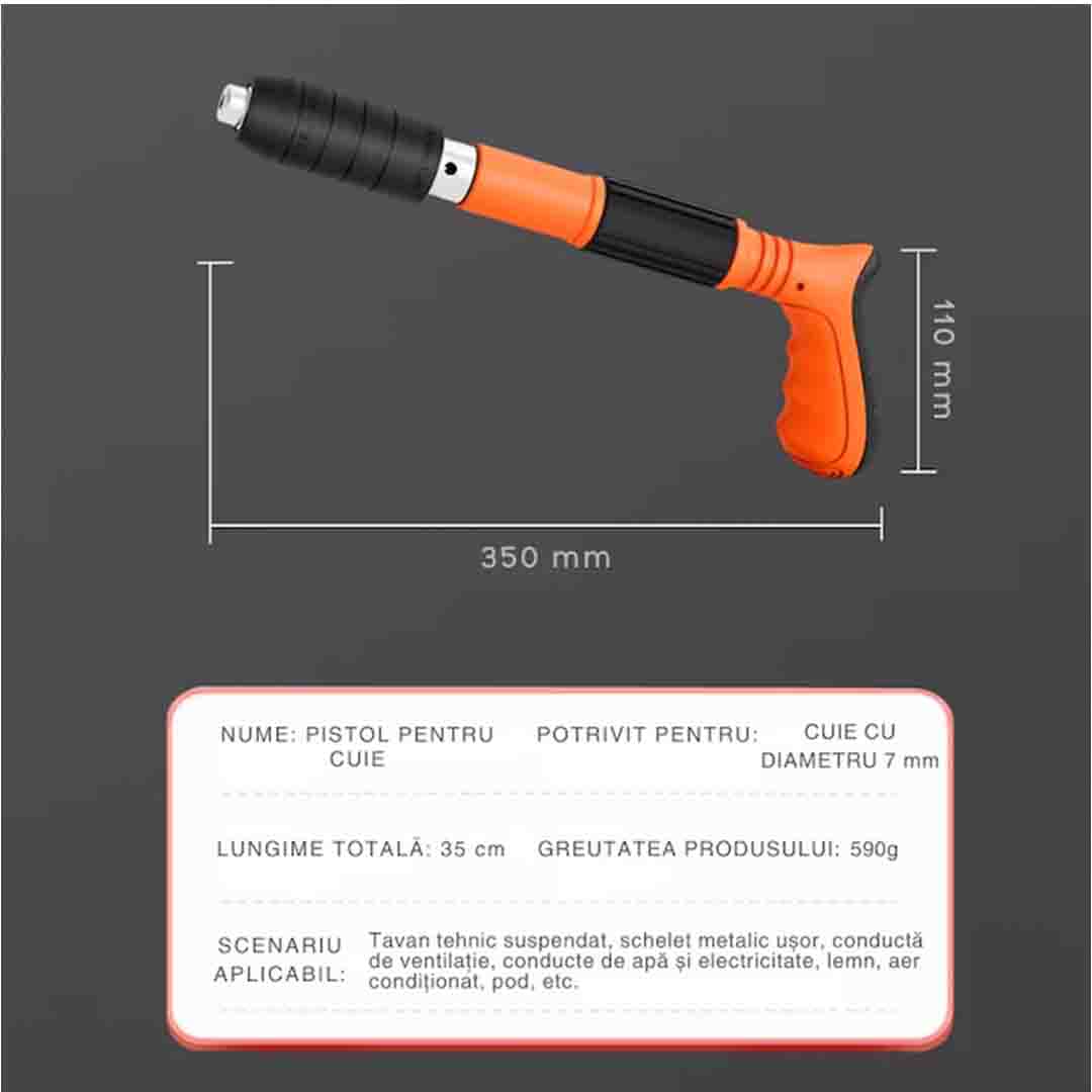 Pistol Manual Nituri si Cuie, 35cm, Trusa Depozitare