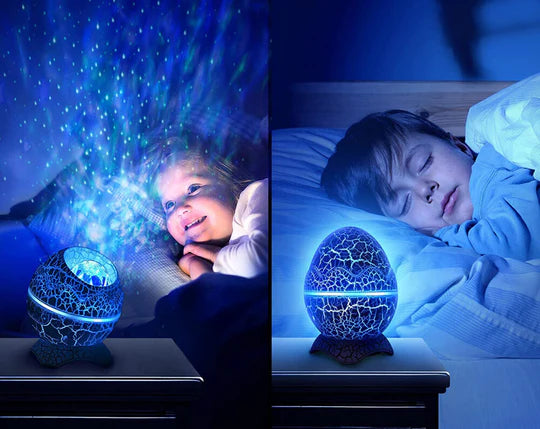 Proiector de stele in forma de ou dinozaur, Zola, bluetooth, 4 moduri de iluminare, 19 sunete de relaxare, 10W, telecomanda