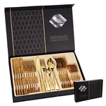Set 24 de Tacamuri Aurii Teno1858, design simplu si elegant, otel inoxidabil, materiale premium, rezistente la uzura, aspect luxos, cutie de depozitare, auriu