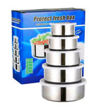 Set 5 Caserole Inox, Capac Transparent Plastic, Inox Alimentar, Grosime 0,4 mm, Diametru 10 cm - 18 cm