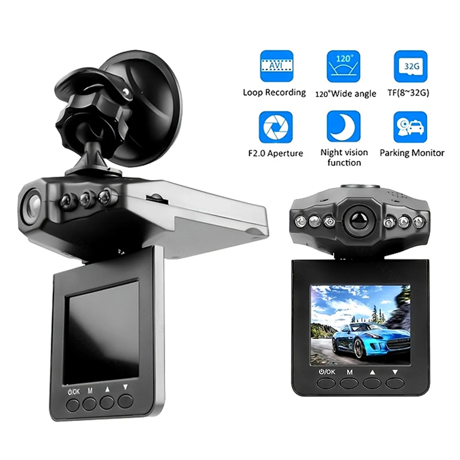 Cameră DVR auto de 5" FHD 1080P - șase lumini de vedere nocturnă, înregistrator video auto