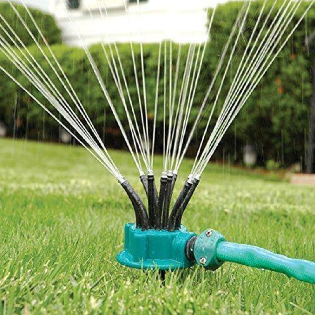 Aspersor de Gradina cu 12 Furtunuri Flexibile, Fixare in Pamant, 360°