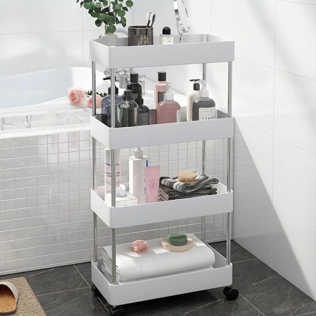 Raft/ Carucior organizator, slim, portabil cu 4 rafturi si roti