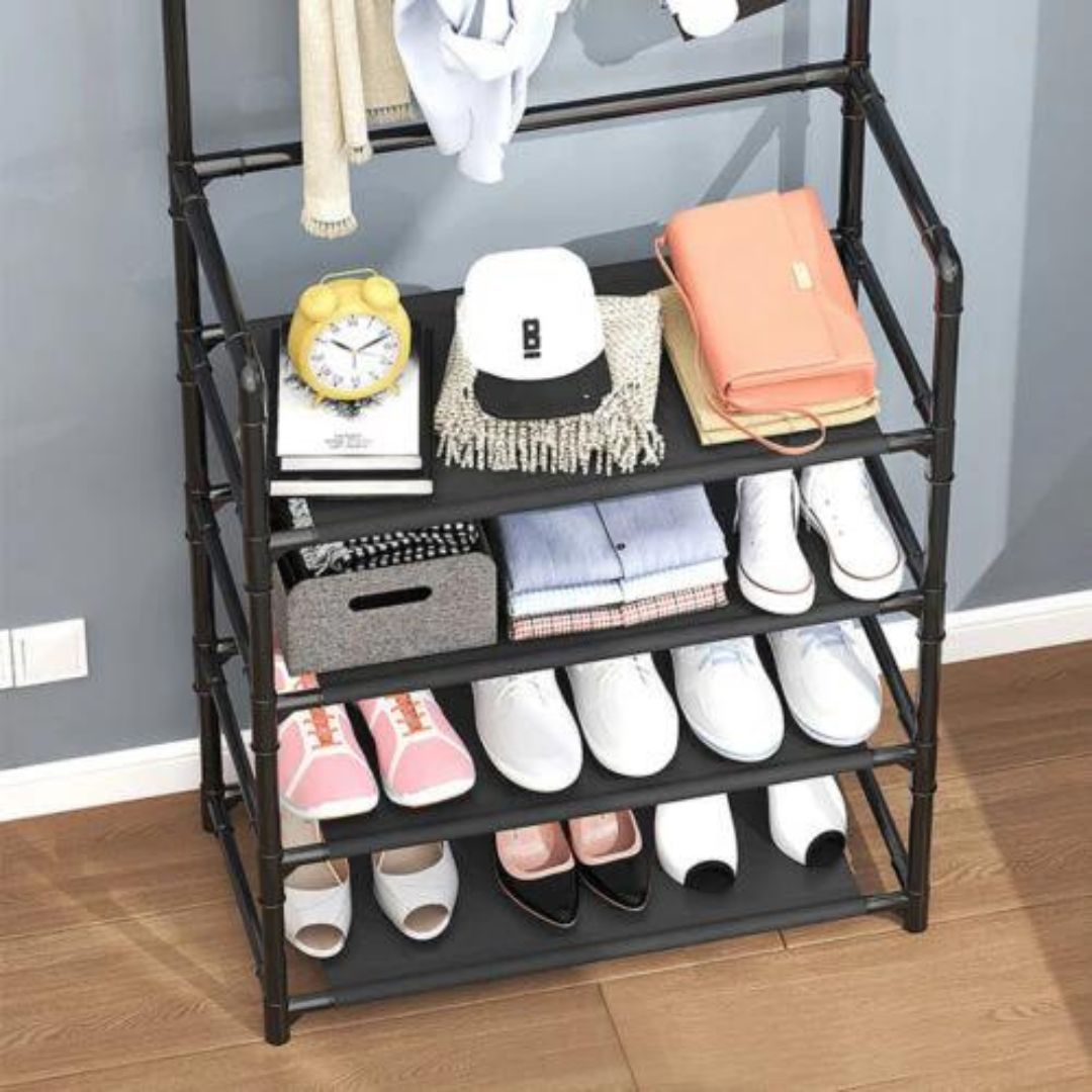Cuier cu pantofar metalic cu 5 rafturi Asos, 60 cm x 26 cm x 170 cm, alb