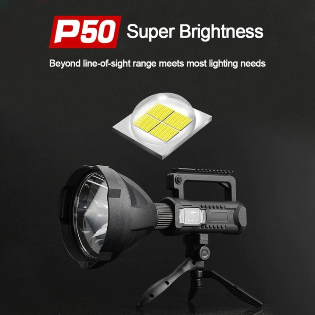 LANTERNA LED, REINCARCABILA, FUNCTIE POWERBANK, 4 MODURI ILUMINARE, TREPIED INCLUS, 5120