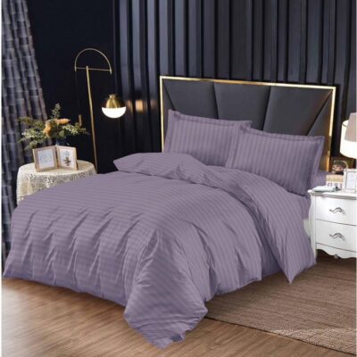Lenjerie de Pat Dublu, Damasc Finet, 4 Piese, UNI, MOV INCHIS , CU ELASTIC