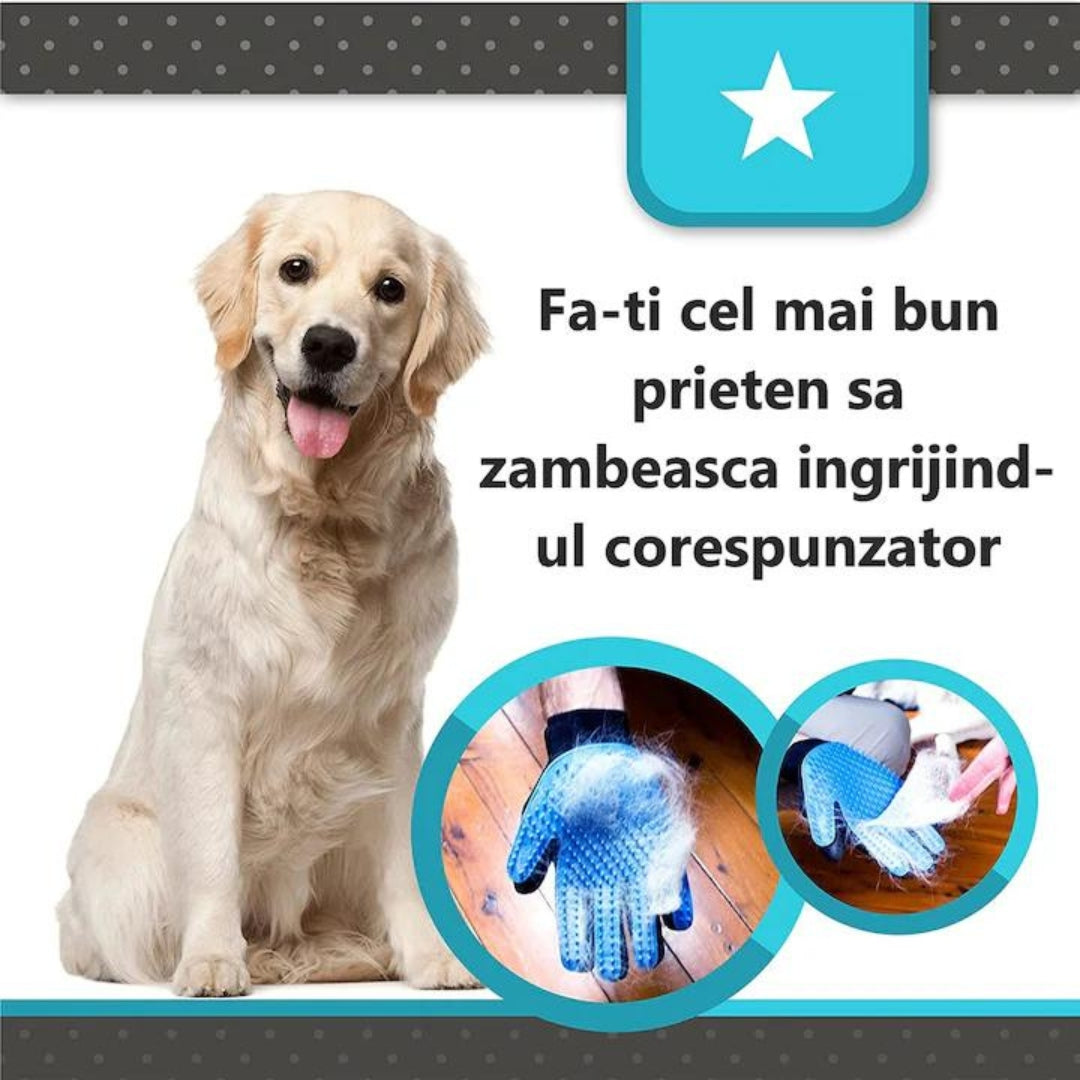 Manusa pentru par de animale, cu zimti, curata si maseaza in acelasi timp