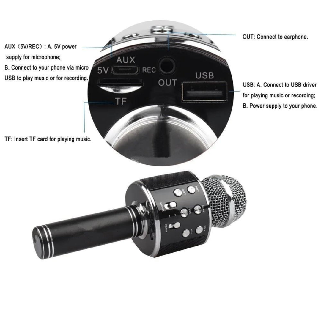 Microfon karaoke SIKS profesional cu boxa inclusa, SD Card, USB, AUX, Gold