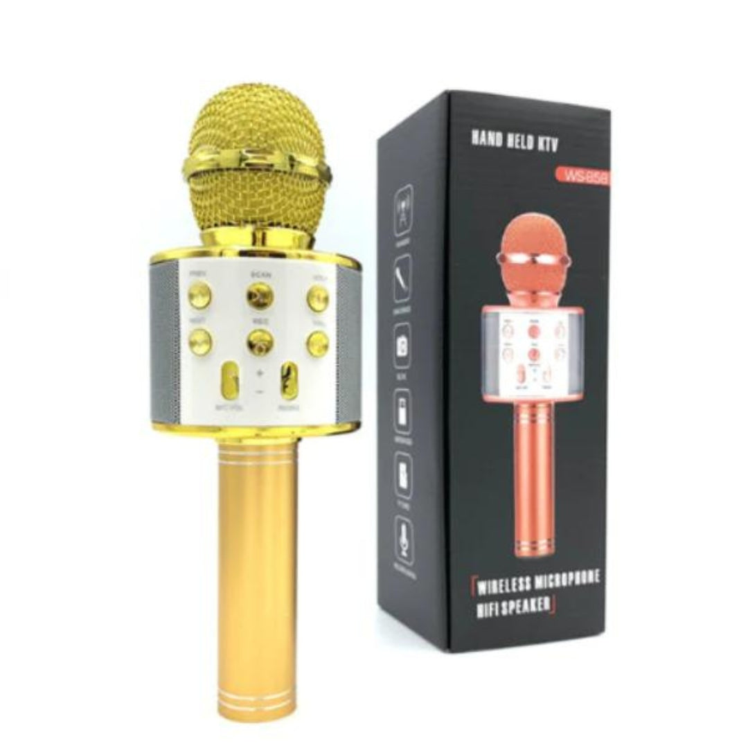 Microfon karaoke SIKS profesional cu boxa inclusa, SD Card, USB, AUX, Gold