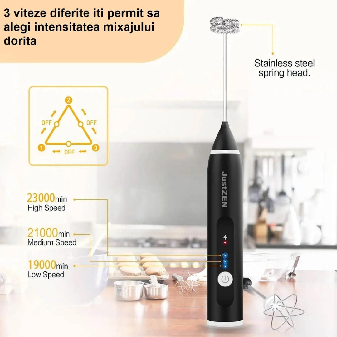 Mixer de frappe cu acumulator incorporat si 2 teluri interschimbabile, 3 trepte de viteza