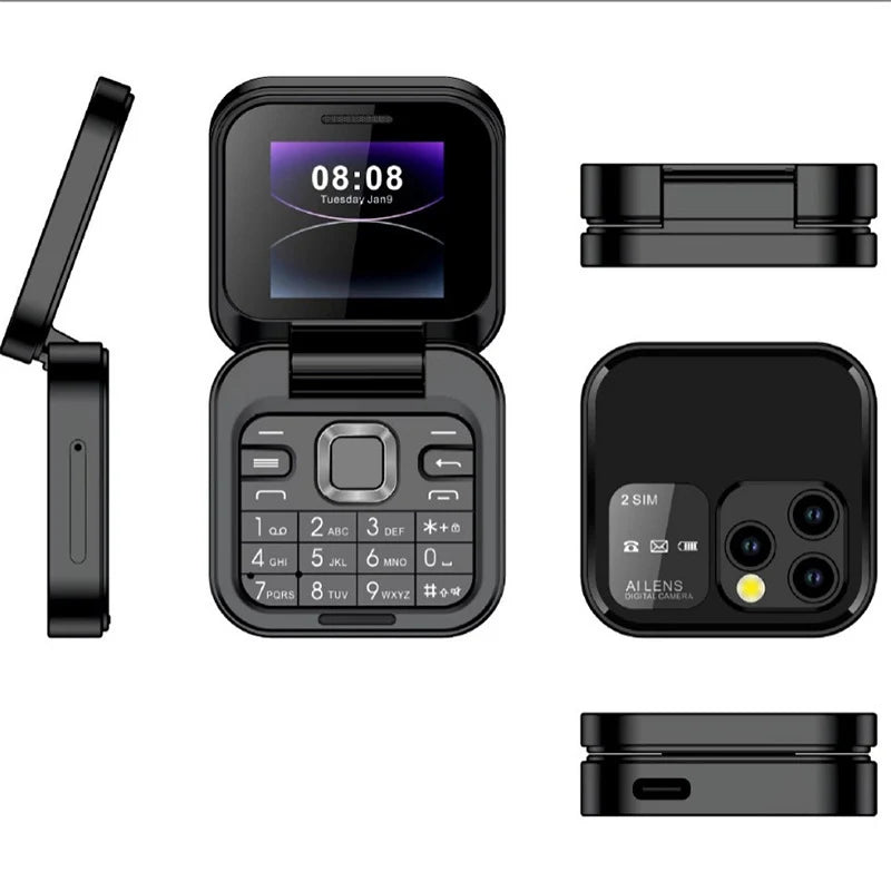 Telefon de buzunar pliabil Flip Phone 4.5 cm i16 Pro, Dual SIM, camera, Bluetooth MP4