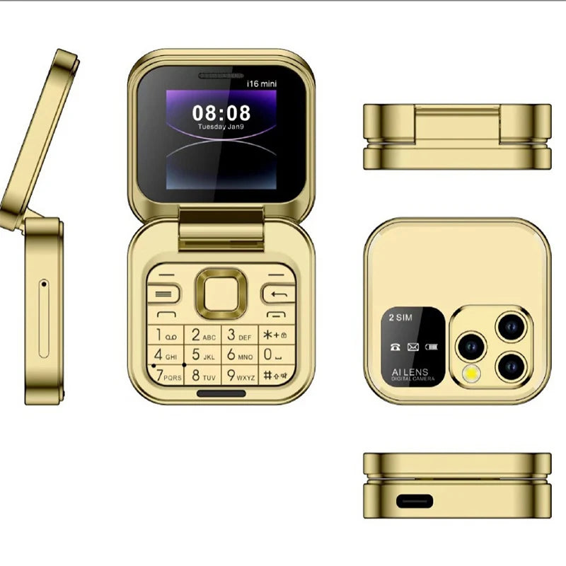 Telefon de buzunar pliabil Flip Phone 4.5 cm i16 Pro, Dual SIM, camera, Bluetooth MP4