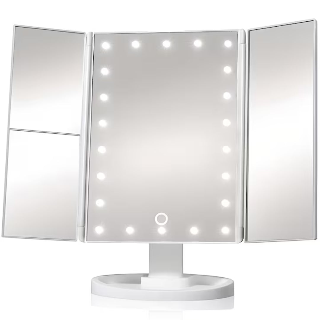Oglinda Profesionala LED, Machiaj si Cosmetica, Reglabila, cu 3 Oglinzi Laterale Pliabile, Iluminare Led si Touch