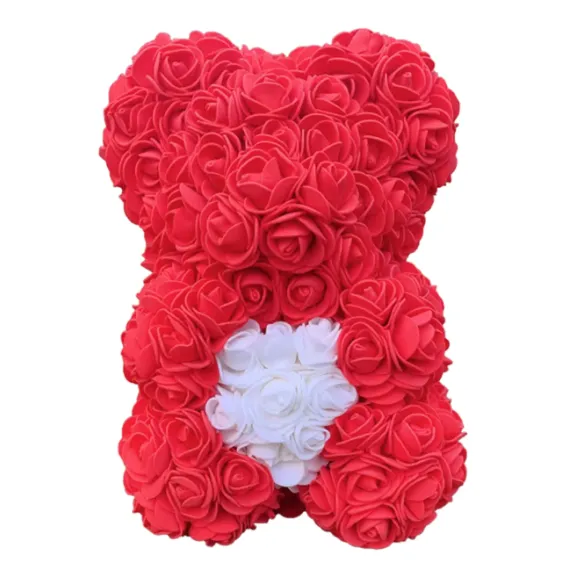 Ursulet Floral Teddy Bear Rainbow cu trandafiri din spuma hand-made, 25 cm, Rosu