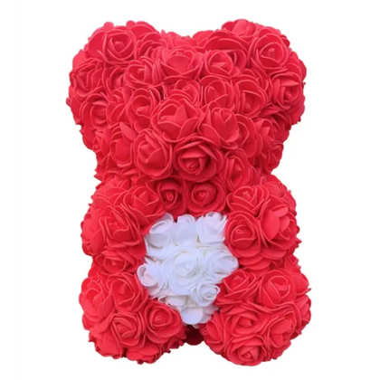 Ursulet Floral Teddy Bear Rainbow cu trandafiri din spuma hand-made, 25 cm, Rosu