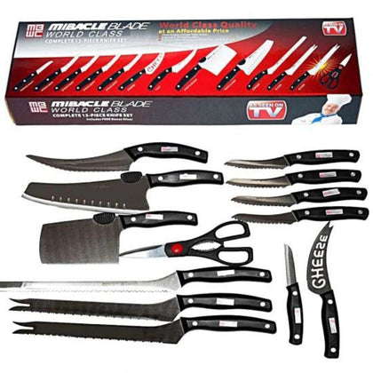 Set de 13 Cutite pentru bucatarie Miracle Blade, otel inoxidabil, manere nituite