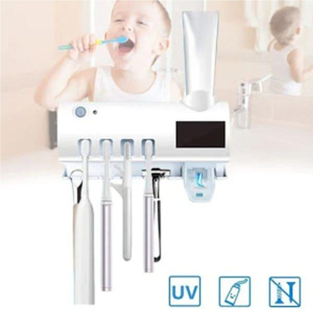 Suport cu Sterilizator pentru Periute de Dinti si Dozator Pasta de Dinti
