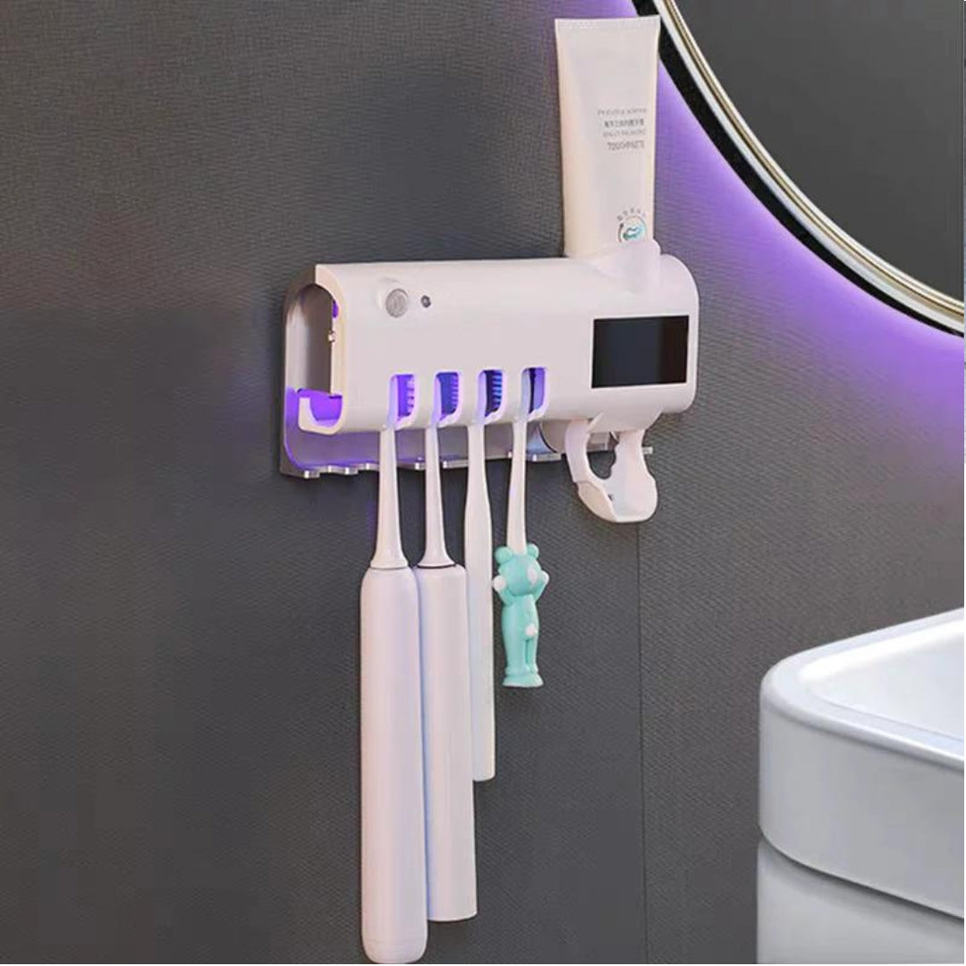 Suport cu Sterilizator pentru Periute de Dinti si Dozator Pasta de Dinti