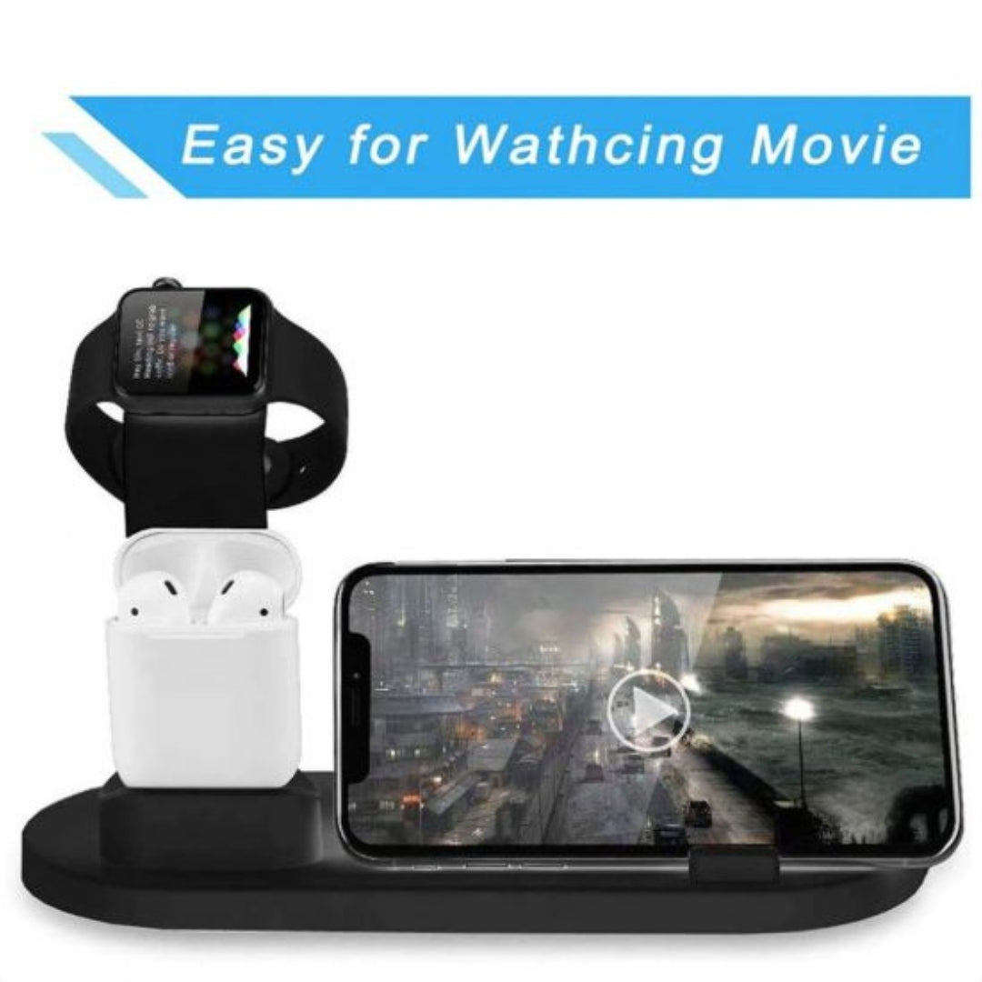 Suport de incarcare 4 in 1, Kephe, Wireless Charging, 6 Conectori, Universal, Negru