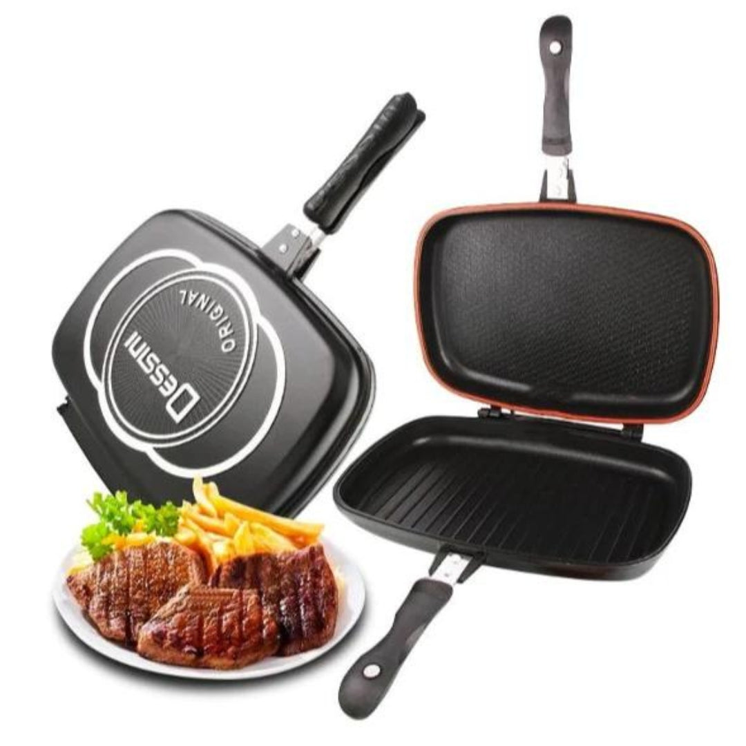 Tigaie dublă cu suprafață antiaderentă grill și clasică Gourmet Evolution, 36cm