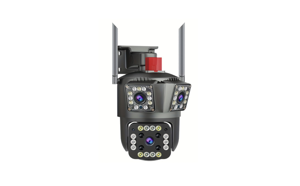 Cameră de Supraveghere Wi-Fi cu 3 Camere, 12mp, Zoom 10X, Detectare Mișcare și Alarmă, Control Complet prin Aplicație și Conectivitate Avansată