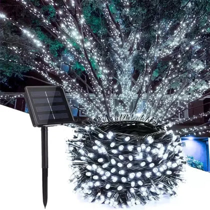 Instalatie cu incarcare solara, 100 LED-alb rece