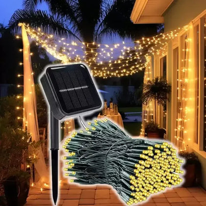 Instalatie cu incarcare solara, 100 LED-alb cald