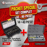 PACHET COMPLET - TRUSA DE CHEI TUBULARE CU 40 DE PIESE si Set Extractoare Piulite si Suruburi, 14 Piese, Otel, Antiderapant