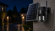 Cameră solară PTZ cu vedere nocturnă la intrarea unei case