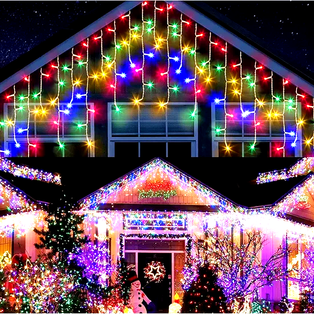  Instalatie 13 metri, multicolor, 300 LED-uri tip turturi, franjuri, Craciun