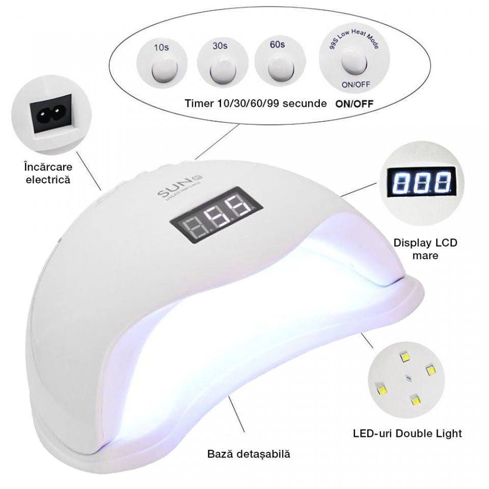 Lampa profesionala, UV LED SUN 48 watt, double light hybrid, pentru manichiura unghii false