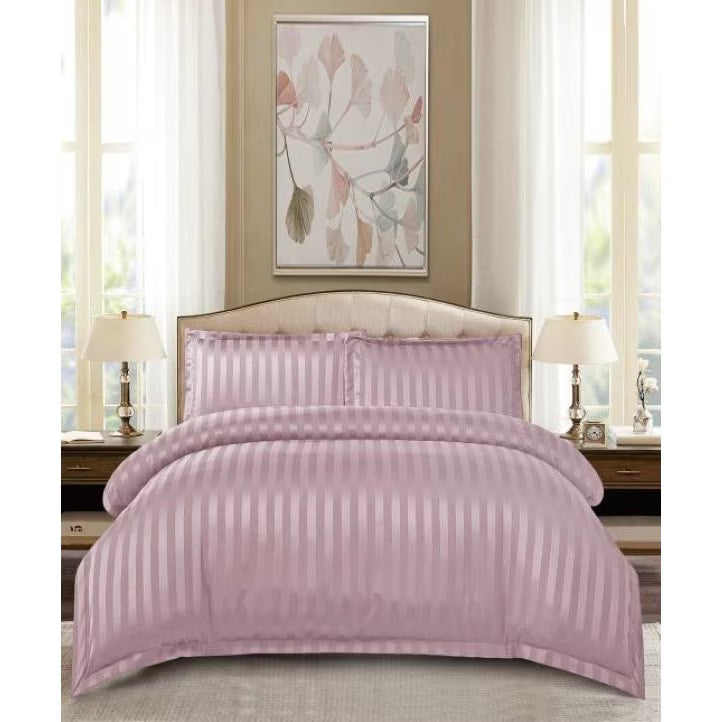 Lenjerie de Pat Dublu, Damasc Finet, 4 Piese, UNI, ROZ PUDRA , CU ELASTIC
