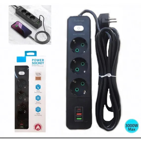 Prelungitor electric cu 3 prize si porturi usb, A03U-3 M