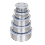 Set 5 Caserole Inox, Capac Transparent Plastic, Inox Alimentar, Grosime 0,4 mm, Diametru 10 cm - 18 cm