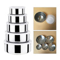 Set 5 Caserole Inox, Capac Transparent Plastic, Inox Alimentar, Grosime 0,4 mm, Diametru 10 cm - 18 cm