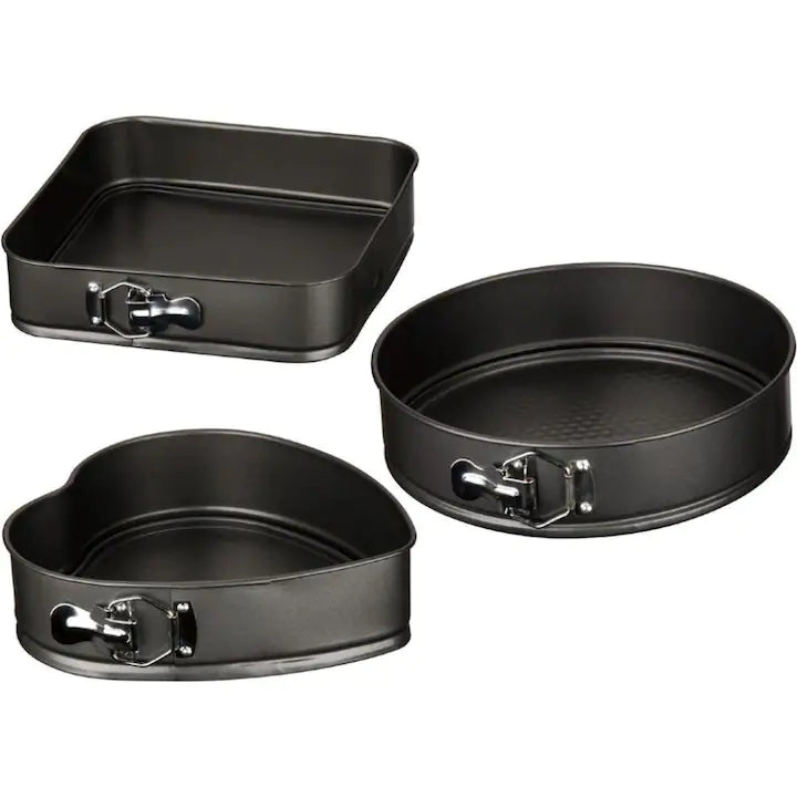 Set 3 Tavi pentru Copt, Forma Inima/Rotunda/Patrata, cu Baza Detasabila
