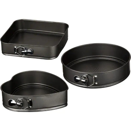 Set 3 Tavi pentru Copt, Forma Inima/Rotunda/Patrata, cu Baza Detasabila