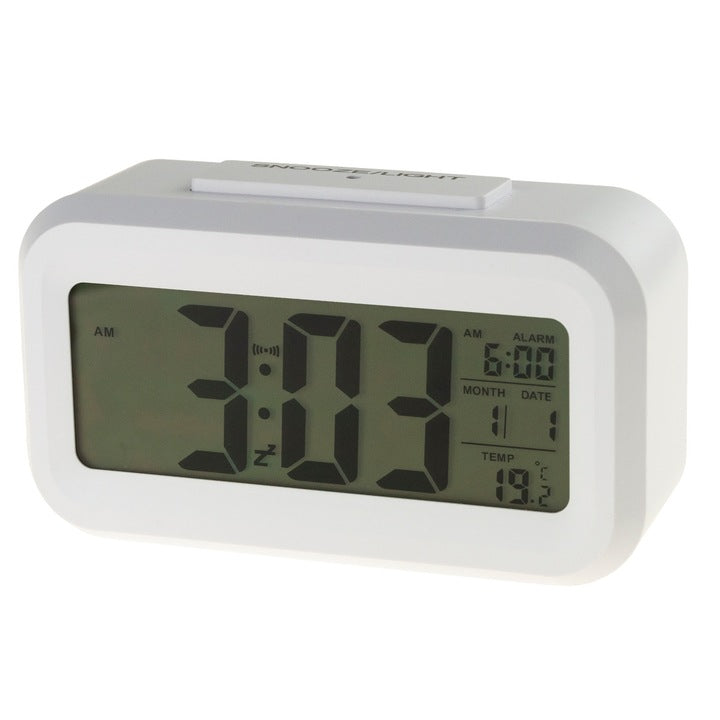 Ceas decorativ cu alarma, termometru, ecran LCD iluminat, 13x7,5x4,5cm