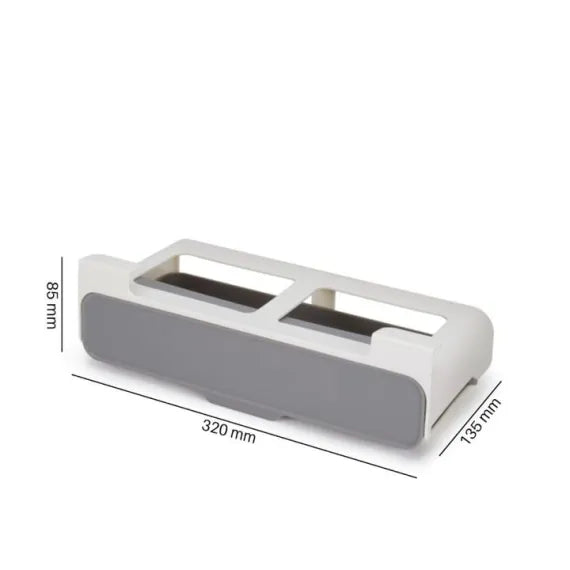 Raft cu organizator de condimente, 7 recipiente din sticla cu capac metalic alb/gri