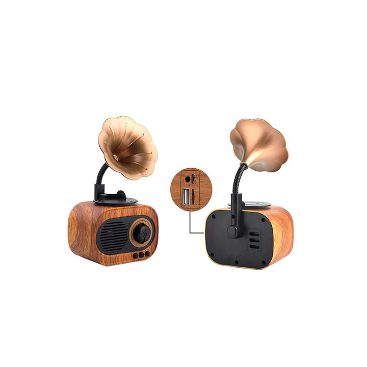 Boxa portabila Retro Pickup, conectare Bluetooth, design vintage, USB/TF, baterie 1200 mAh, maro, 11x23 cm