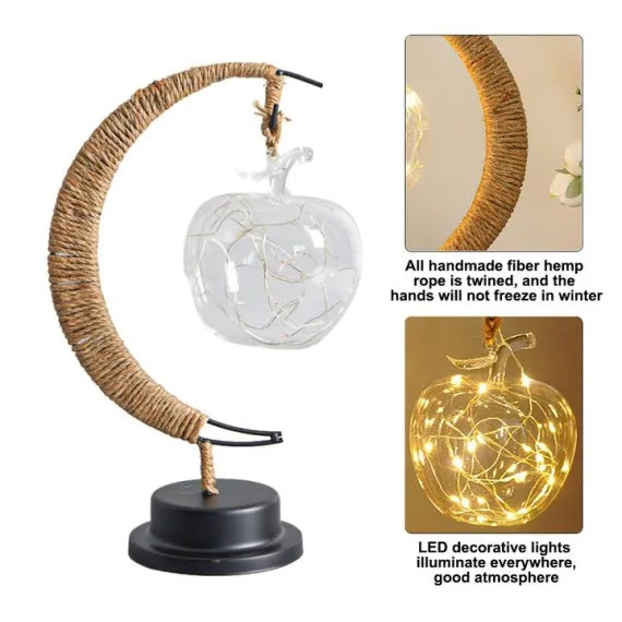 Veioza decorativa, lampa luna, cadru din fier forjat, lumina LED, 30x30cm