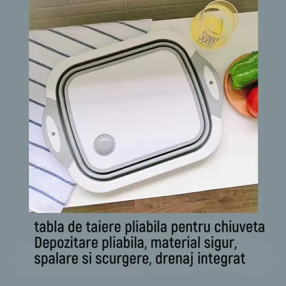 Tocator multifunctional, 3 in 1, tocator, cos depozitare, vas pentru spalare, pliabil, 40x30 cm