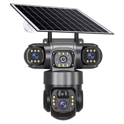 Camera de supraveghere cu panou solar, 4G, Cartela SIM, 6MP Full HD, 3 zone supravegheate simultan, Detectarea miscarii, Comunicare bidirectionala, Vedere nocturna, Stocare prin card SD/Cloud, IP66, Potrivit pentru utilizare in exterior