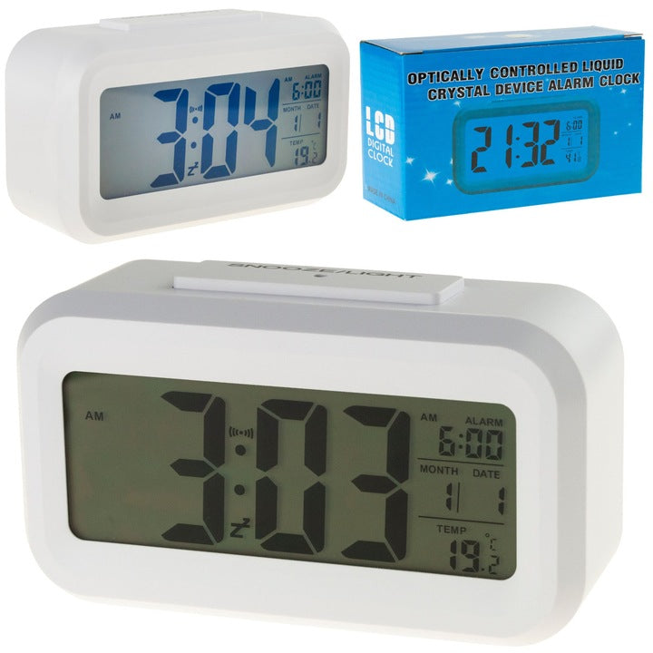Ceas decorativ cu alarma, termometru, ecran LCD iluminat, 13x7,5x4,5cm