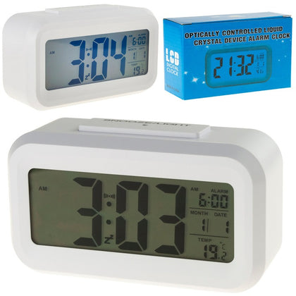Ceas decorativ cu alarma, termometru, ecran LCD iluminat, 13x7,5x4,5cm